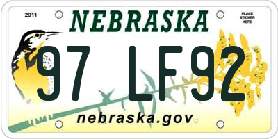 NE license plate 97LF92