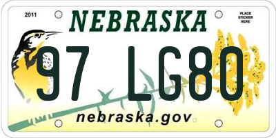 NE license plate 97LG80