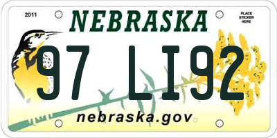 NE license plate 97LI92