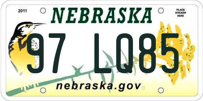 NE license plate 97LQ85