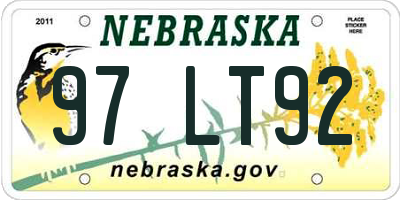 NE license plate 97LT92