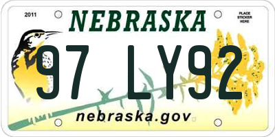 NE license plate 97LY92