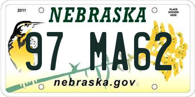 NE license plate 97MA62