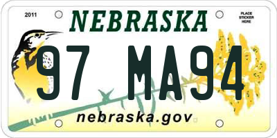 NE license plate 97MA94