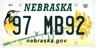 NE license plate 97MB92