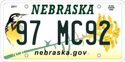 NE license plate 97MC92