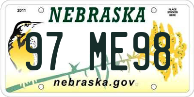 NE license plate 97ME98