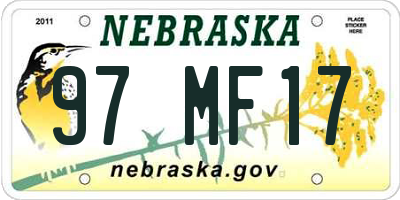 NE license plate 97MF17