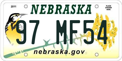 NE license plate 97MF54