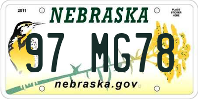 NE license plate 97MG78