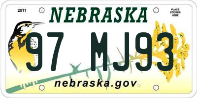 NE license plate 97MJ93