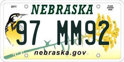 NE license plate 97MM92