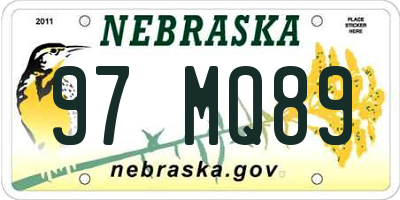 NE license plate 97MQ89