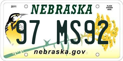 NE license plate 97MS92