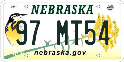 NE license plate 97MT54