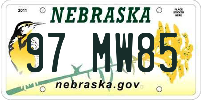 NE license plate 97MW85