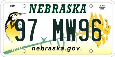 NE license plate 97MW96