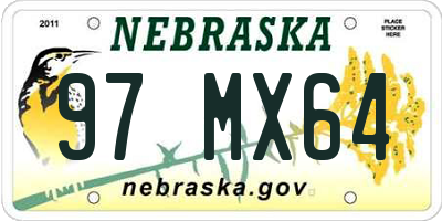 NE license plate 97MX64