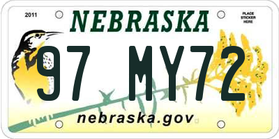 NE license plate 97MY72