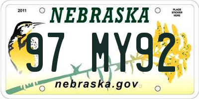 NE license plate 97MY92