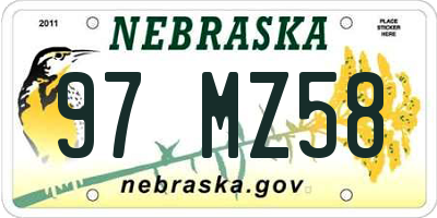 NE license plate 97MZ58