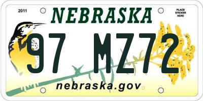 NE license plate 97MZ72