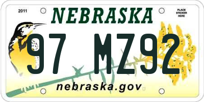 NE license plate 97MZ92