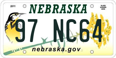 NE license plate 97NC64
