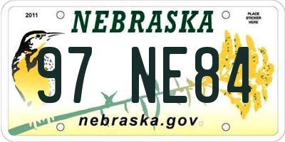 NE license plate 97NE84