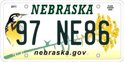 NE license plate 97NE86