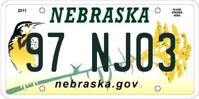 NE license plate 97NJ03