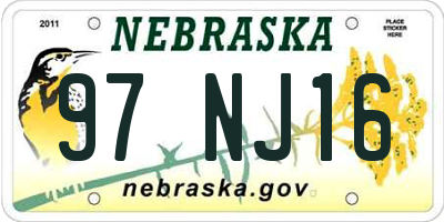 NE license plate 97NJ16