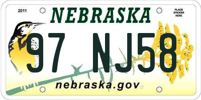 NE license plate 97NJ58