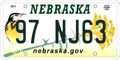 NE license plate 97NJ63