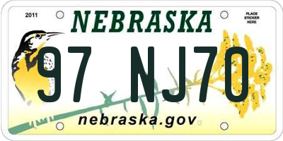 NE license plate 97NJ70