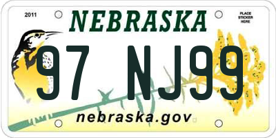 NE license plate 97NJ99