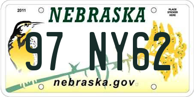 NE license plate 97NY62