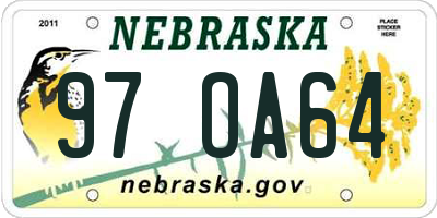 NE license plate 97OA64