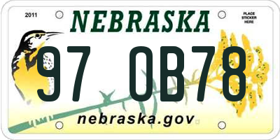 NE license plate 97OB78