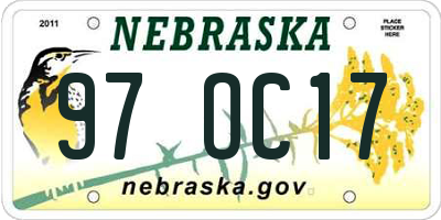 NE license plate 97OC17