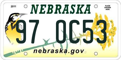 NE license plate 97OC53