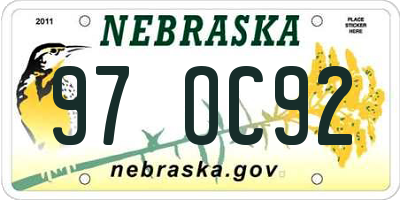 NE license plate 97OC92