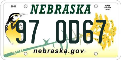 NE license plate 97OD67