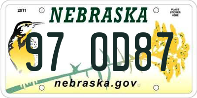 NE license plate 97OD87