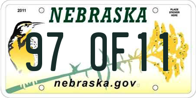 NE license plate 97OF11