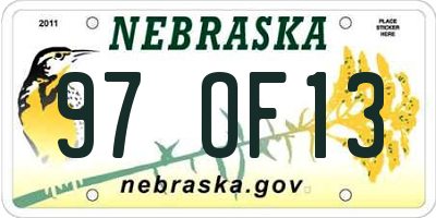 NE license plate 97OF13