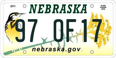 NE license plate 97OF17