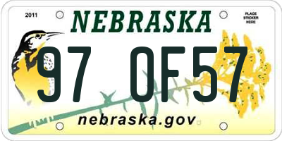 NE license plate 97OF57