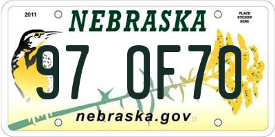 NE license plate 97OF70