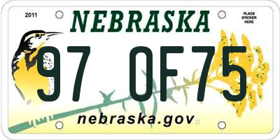 NE license plate 97OF75